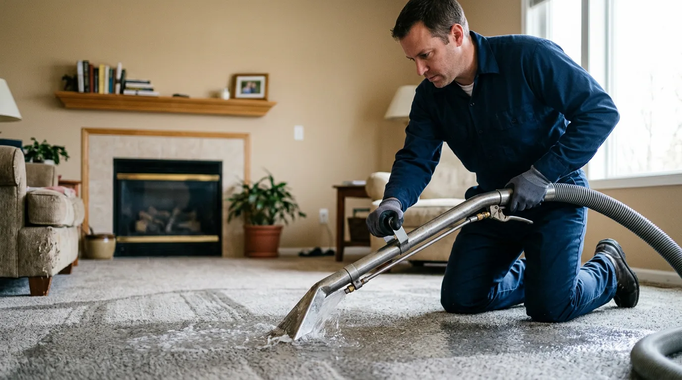 Water damage restoration technician working near Hampton, IA